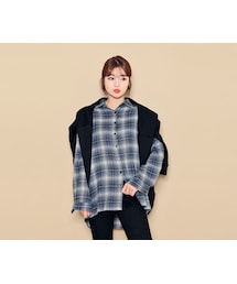 HOTPING | アンバランスヘムルーズフィットチェックシャツ(シャツ/ブラウス)