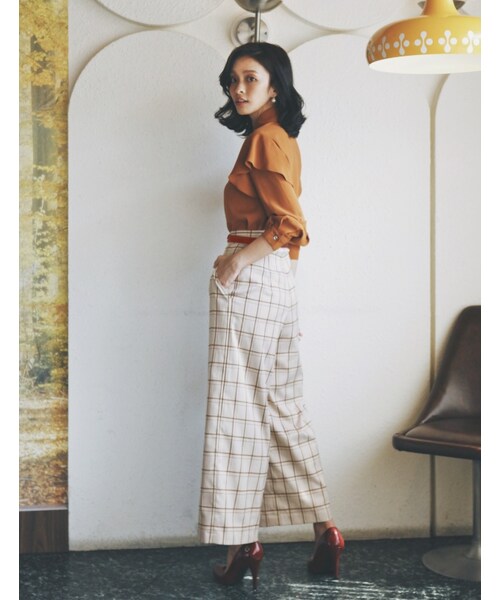 Marjorie（マージョリー）の「淡定奶茶，奶油色方格高腰寬褲（トップス・レディース・英倫格紋・S/M）」の6枚目の写真