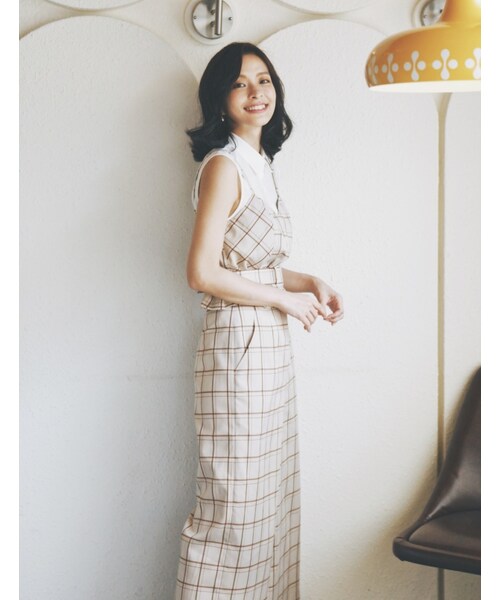 Marjorie（マージョリー）の「淡定奶茶，奶油色方格高腰寬褲（トップス・レディース・英倫格紋・S/M）」の3枚目の写真