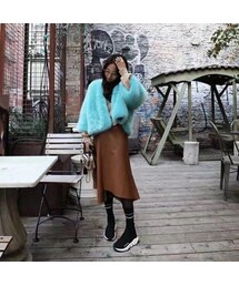 no brand（ノーブランド）の「ターコイズブルーファージャケット 