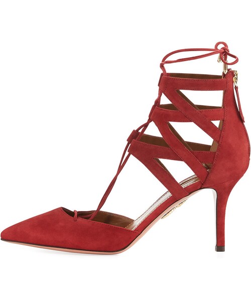 Aquazzura（アクアズーラ）の「Aquazzura Belgravia Suede Lace-Up Pump, Red（パンプス・レディース・RED・8B / 38EU）」の4枚目の写真