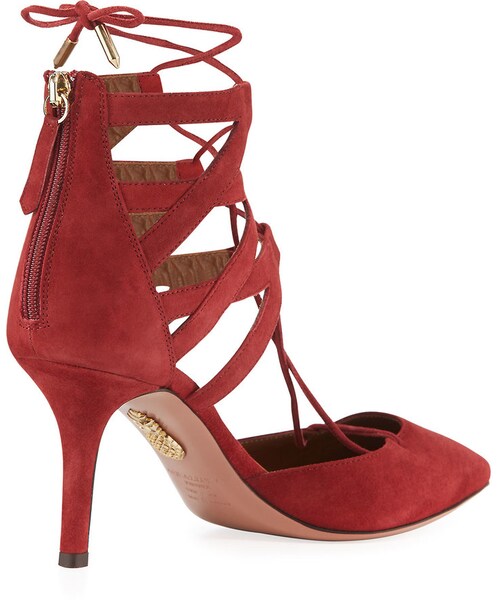 Aquazzura（アクアズーラ）の「Aquazzura Belgravia Suede Lace-Up Pump, Red（パンプス・レディース・RED・8B / 38EU）」の3枚目の写真