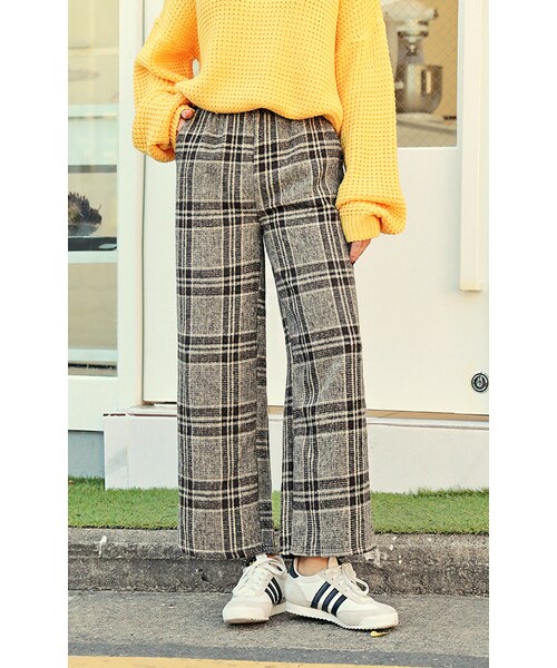 HOTPING（ホッピン）の「ウエストゴム起毛チェックワイドパンツ（その他パンツ・レディース・ブラック/ブラウン・フリーサイズ(XS-L)）」の2枚目の写真