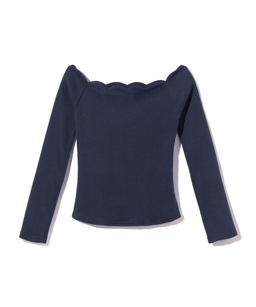 GRL（グレイル）の「スカラップリブトップス（Tシャツ/カットソー・レディース・ブラック/ネイビー/ボルドー/オフホワイト・M）」の3枚目の写真