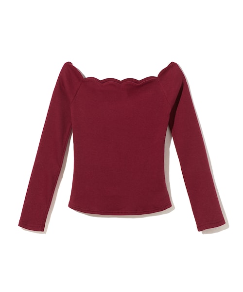 GRL（グレイル）の「スカラップリブトップス（Tシャツ/カットソー・レディース・ブラック/ネイビー/ボルドー/オフホワイト・M）」の4枚目の写真