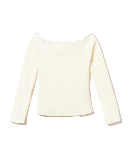 GRL（グレイル）の「スカラップリブトップス（Tシャツ/カットソー・レディース・ブラック/ネイビー/ボルドー/オフホワイト・M）」の2枚目の写真