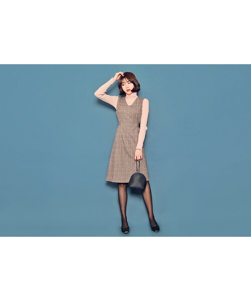 HOTPING(ホッピン)の「サイドスリットグレンチェックワンピース(ワンピース・レディース・チェック・1(XS-S)/2(M-L)/3(L-XL))」の1枚目の写真