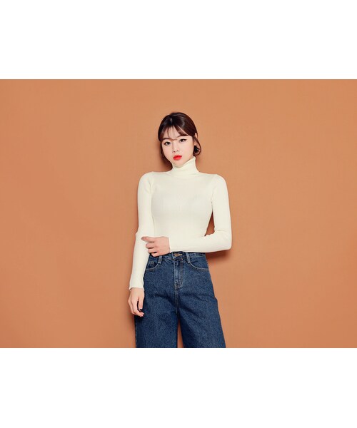 HOTPING(ホッピン)の「タートルネックスリムリブニット(ニット/セーター・レディース・ピンク/ブラック/アイボリー/ベージュ・1(XS-S)/2(M-L)/3(L-XL))」の2枚目の写真