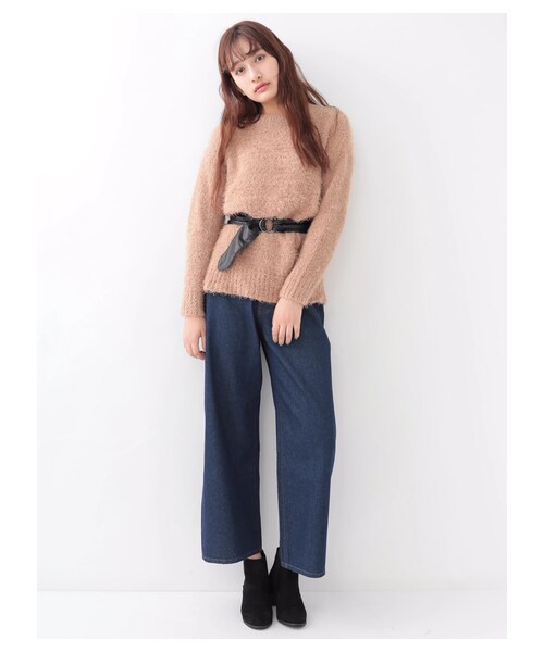 earth music&ecology（アースミュージックアンドエコロジー）の「・ハイウエストワイドデニムパンツ（パンツ・インディゴ/ダークインディゴ・S/M/L）」の2枚目の写真