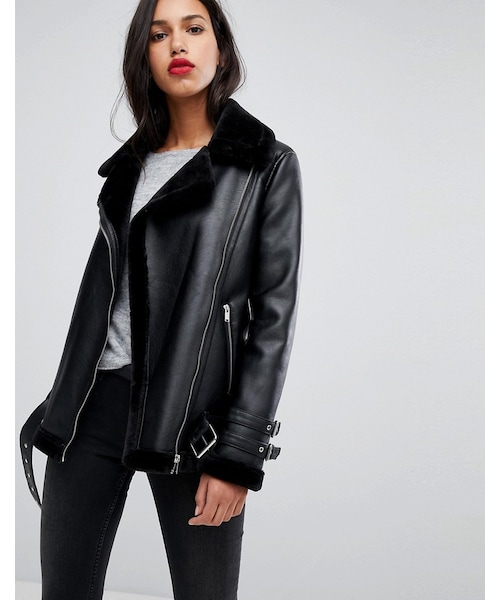 Vero Moda VERO MODA本革ジャケット 黒 本革ライダースジャケット