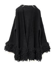 Tiffee SELECT | ループフリンジもこもこ袖×裾ニットカーディガン(ノーカラージャケット)