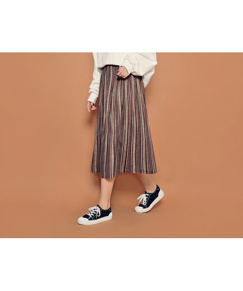 HOTPING(ホッピン)の「ウエストゴムマルチカラープリーツスカート(スカート・レディース・ベージュ/グレー/グリーン・フリーサイズ(XS-XXL))」の1枚目の写真