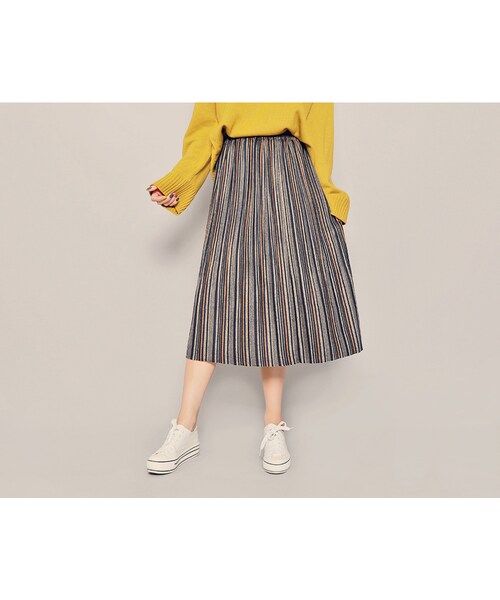 HOTPING(ホッピン)の「ウエストゴムマルチカラープリーツスカート(スカート・レディース・ベージュ/グレー/グリーン・フリーサイズ(XS-XXL))」の2枚目の写真