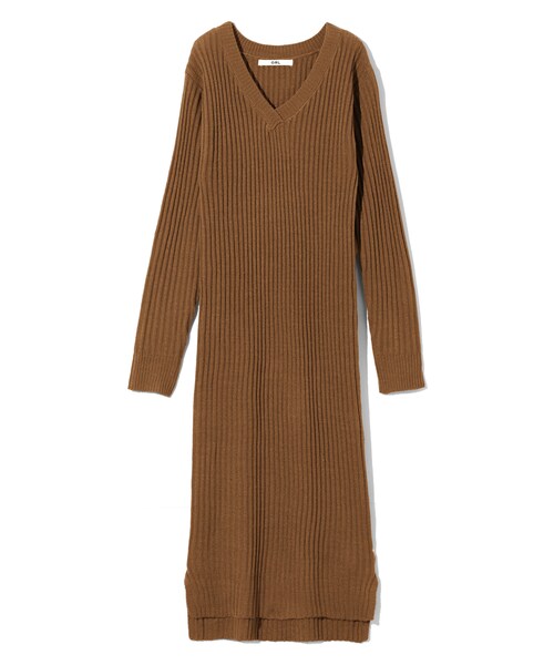 GRL（グレイル）の「Vネックリブニットワンピース（ワンピース・レディース・ブラック/グレー/キャメル/カーキ・M）」の3枚目の写真