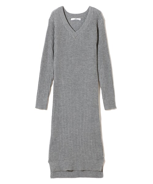 GRL（グレイル）の「Vネックリブニットワンピース（ワンピース・レディース・ブラック/グレー/キャメル/カーキ・M）」の2枚目の写真