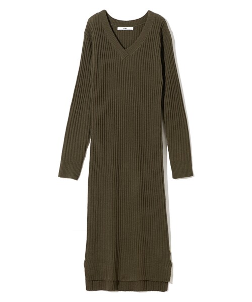 GRL（グレイル）の「Vネックリブニットワンピース（ワンピース・レディース・ブラック/グレー/キャメル/カーキ・M）」の4枚目の写真