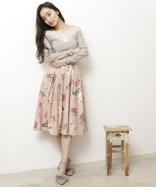 RAY CASSIN（レイカズン）の「ウィンターフラワーフレアスカート（スカート・レディース・ブラック/ピンク/キナリ・FREE）」の13枚目の写真