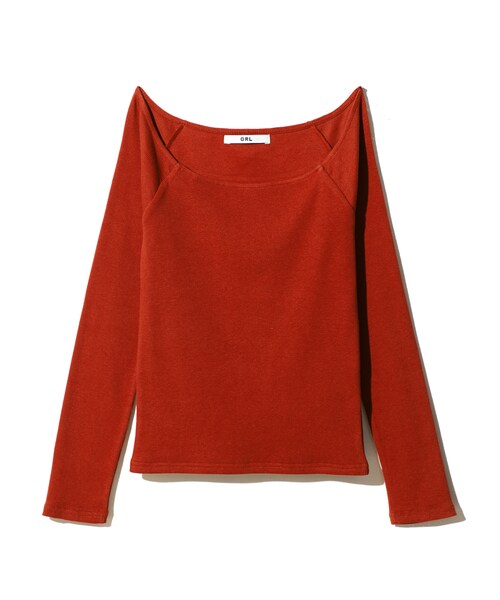 GRL（グレイル）の「テレコラグラントップス（Tシャツ/カットソー・レディース・ブラック/ピンク/グリーン/ネイビー/ボルドー/ラベンダー/オフホワイト/オフホワイト×黒/ダークオレンジ/濃いピンク・M）」の10枚目の写真