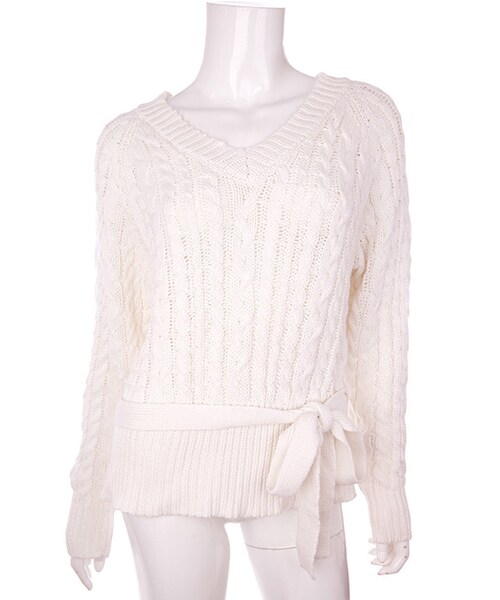 Bobon21（ボボンニジュウイチ）の「ウエストリボンケーブルニット-全２色-（ニット/セーター・レディース・ブルー/ホワイト・Free）」の2枚目の写真