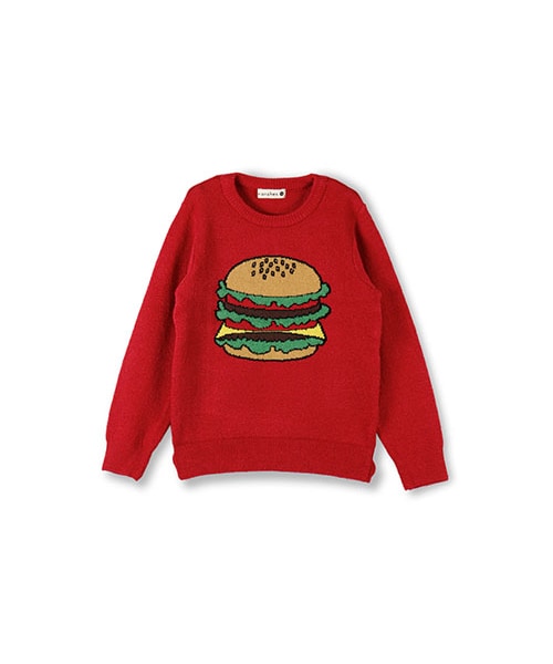 BRANSHES（ブランシェス）の「ハンバーガー柄ウォッシャブルニット（ニット/セーター・キッズ・ブラック/レッド・80～150）」の2枚目の写真