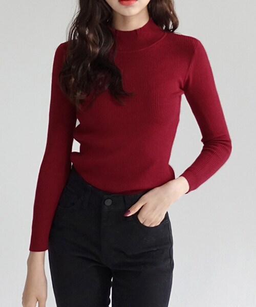 DHOLIC（ディーホリック）の「モックネックリブニット（ニット/セーター・レディース・ホワイト/グリーン/グレー/レッド/ブラック/ブルー/ベージュ・FREE）」の7枚目の写真