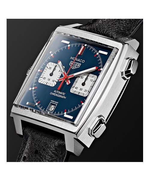 TAG Heuer(タグホイヤー)の「TAG Heuer Monaco Automatic Chronograph 39mm Steel And Leather Watch(アナログ腕時計・メンズ・Black・one size)」の3枚目の写真