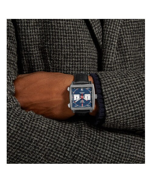 TAG Heuer(タグホイヤー)の「TAG Heuer Monaco Automatic Chronograph 39mm Steel And Leather Watch(アナログ腕時計・メンズ・Black・one size)」の4枚目の写真