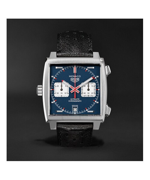 TAG Heuer(タグホイヤー)の「TAG Heuer Monaco Automatic Chronograph 39mm Steel And Leather Watch(アナログ腕時計・メンズ・Black・one size)」の1枚目の写真
