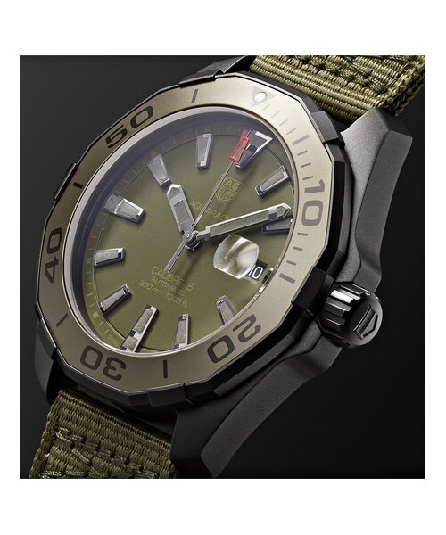 TAG Heuer（タグホイヤー）の「TAG Heuer Aquaracer Automatic 43mm Titanium And Nylon Watch（アナログ腕時計・メンズ・Green・one size）」の4枚目の写真