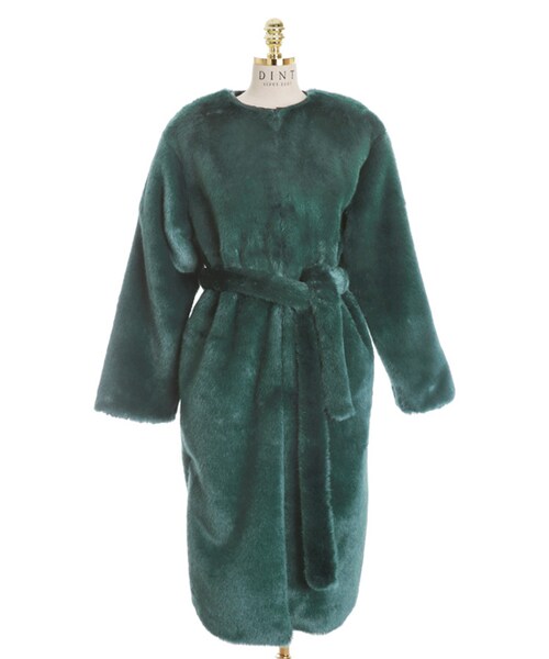 DINT(ディント)の「シアにソフトファーコート(ベルトset)(その他アウター・レディース・Pink/Green・one(44~66size))」の2枚目の写真