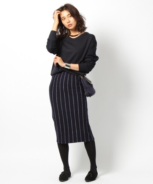BARNYARDSTORM（バンヤードストーム）の「ストライプタイトスカート（スカート・グレー/ネイビー）」の2枚目の写真