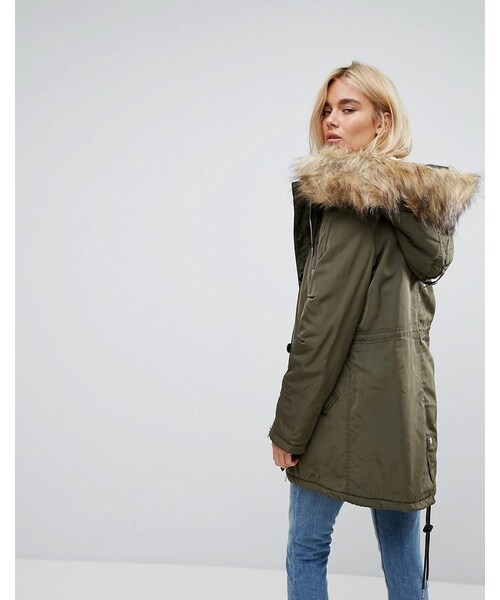 Bershka（ベルシュカ）の「Bershka Parka Coat With Faux Fur Trim（ジャケット/アウター・レディース・Beige・XS/M/S）」の3枚目の写真