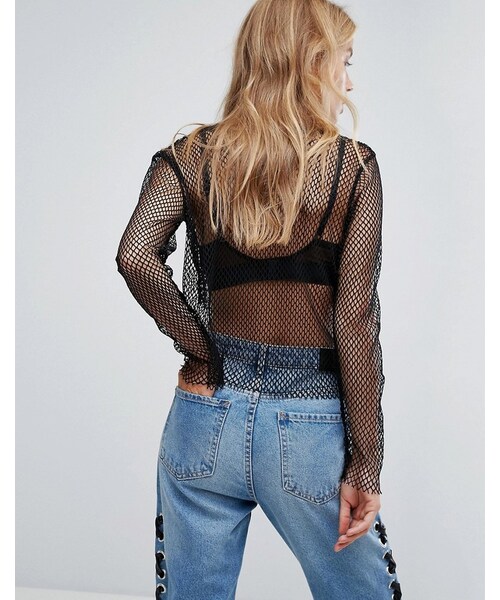 Bershka(ベルシュカ)の「Bershka Long Sleeve Fish Net Top(トップス・レディース・Black・M/S)」の3枚目の写真