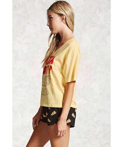 FOREVER 21（フォーエバー トゥエンティーワン）の「Pizza Partyパジャマセット（アンダーウェア・レディース・YELLOW/BLACK・XS/S/M/L）」の2枚目の写真