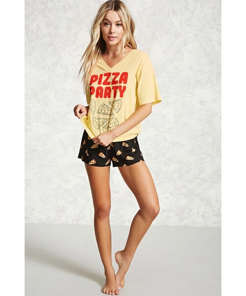 FOREVER 21（フォーエバー トゥエンティーワン）の「Pizza Partyパジャマセット（アンダーウェア・レディース・YELLOW/BLACK・XS/S/M/L）」の4枚目の写真