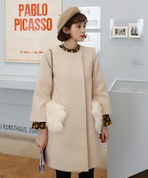 DHOLIC | ポケットファーノーカラーコート(ノーカラージャケット)