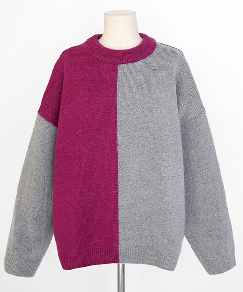 DHOLIC（ディーホリック）の「バイカラーラウンドネックニット（ニット/セーター・レディース・ブラウン/レッド/パープル・FREE）」の2枚目の写真