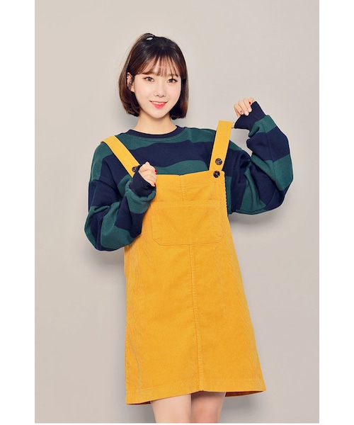 HOTPING（ホッピン）の「コーデュロイサロペットスカート（ワンピース・レディース・ブラック/マスタード/アイボリー・S/M/L）」の3枚目の写真