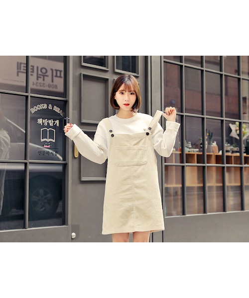 HOTPING（ホッピン）の「コーデュロイサロペットスカート（ワンピース・レディース・ブラック/マスタード/アイボリー・S/M/L）」の2枚目の写真