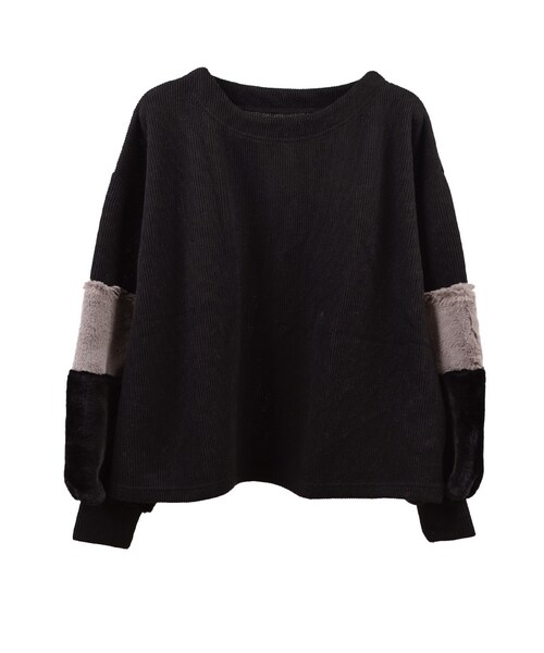 STYLEBLOCK（スタイルブロック）の「サカリバ起毛×フェイクファースリーブプルオーバー（Tシャツ/カットソー・レディース・ブラウン/ネイビー/ブラック/アイボリー・M）」の2枚目の写真