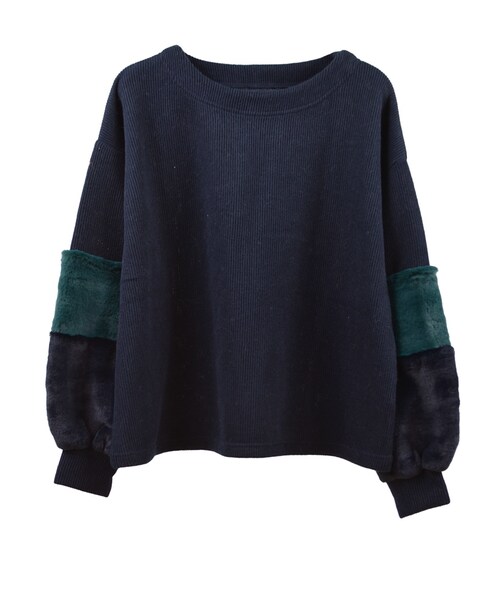 STYLEBLOCK（スタイルブロック）の「サカリバ起毛×フェイクファースリーブプルオーバー（Tシャツ/カットソー・レディース・ブラウン/ネイビー/ブラック/アイボリー・M）」の4枚目の写真