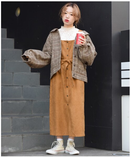 w closet（ダブルクローゼット）の「前開きナローワンピース（ワンピース/ドレス・レディース・ベージュ/キャメル/ピンク/ブラック・FREE）」の9枚目の写真