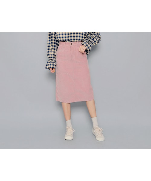 HOTPING(ホッピン)の「コーデュロイミディ丈スカート(スカート・レディース・ピンク/ベージュ/ブラック・S/M/L/XL/XXL/XXXL)」の1枚目の写真
