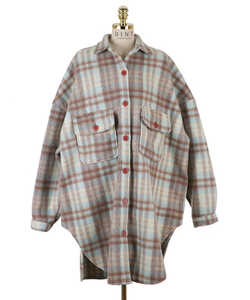 DINT（ディント）の「キャピトルターンチェックシャツワンピース（アウターとして着用可能）（シャツ/ブラウス・レディース・Beige・one(44~66size)）」の2枚目の写真