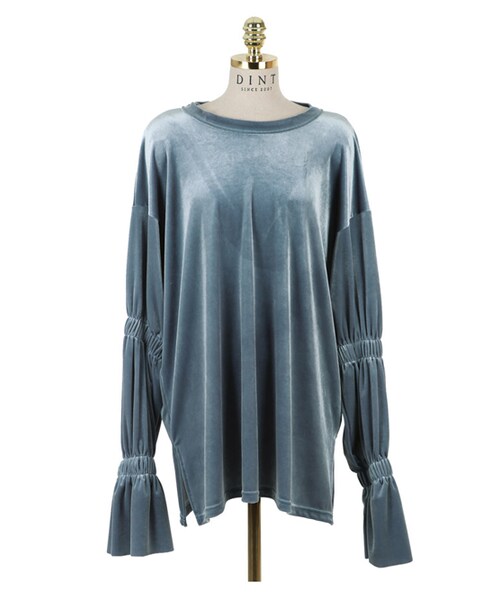 DINT(ディント)の「マリオンバンディングスリーブベルベットトップ(Tシャツ/カットソー・レディース・Blue/Beige・one(44~66size))」の3枚目の写真