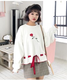 -- | 薔薇 レースリボン プルオーバー(Tシャツ/カットソー)
