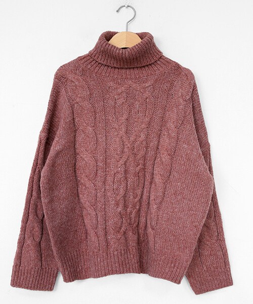 DHOLIC（ディーホリック）の「ケーブルタートルネックニット（ニット/セーター・レディース・ベージュ/ブラウン/グレー/ピンク・FREE）」の4枚目の写真