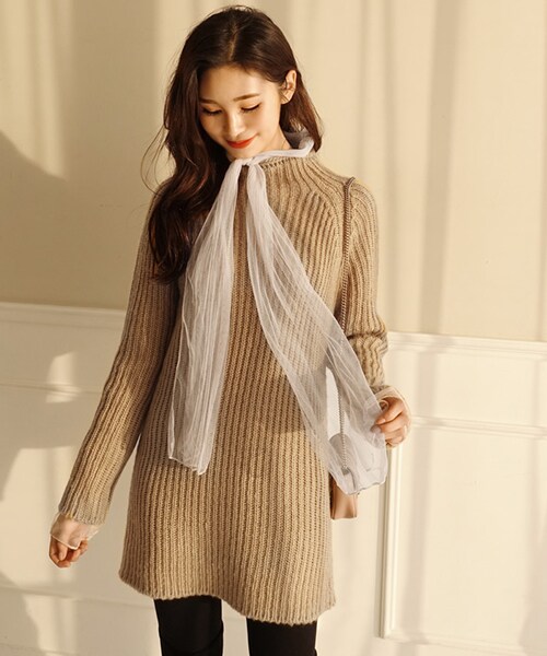 DHOLIC（ディーホリック）の「ハーフネックラグランミニワンピース（ワンピース・レディース・ピンク/ベージュ/ホワイト/ブラック・FREE）」の4枚目の写真