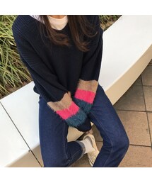 copine | 袖シャギー3色マルチカラーＶニット（3color）(ニット/セーター)