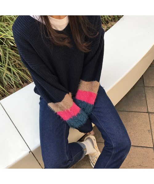 copine(コピン)の「袖シャギー3色マルチカラーVニット(3color)(ニット/セーター・レディース・その他)」の1枚目の写真